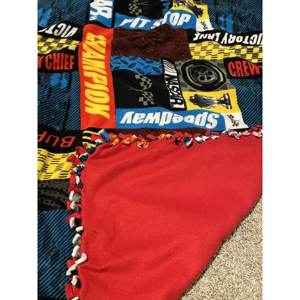 NASCAR Fleece Throw Stadium Blanket Hand-tied Knotted Thick 54” x 63” Excellent!